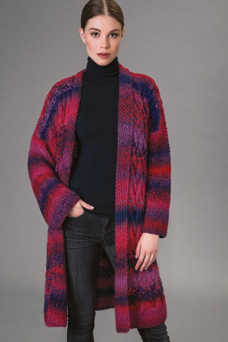Maxi Cardigan Red Cables